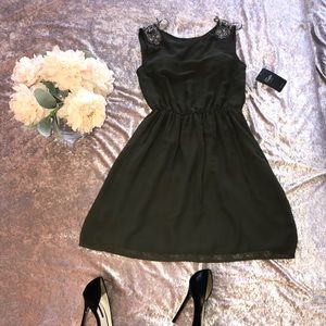 Army green mini dress with jewel shoulder -Zara